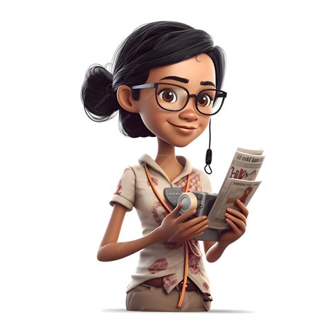 Premium Photo 3d Rendered Illustration Of A Cute Cartoon Girl With Glasses Reading A Newspaper