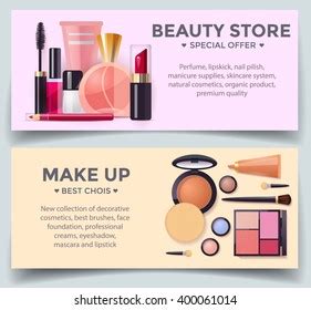 Woman Cosmetic Banners Makeup Beauty Accessories Stock Vector Royalty