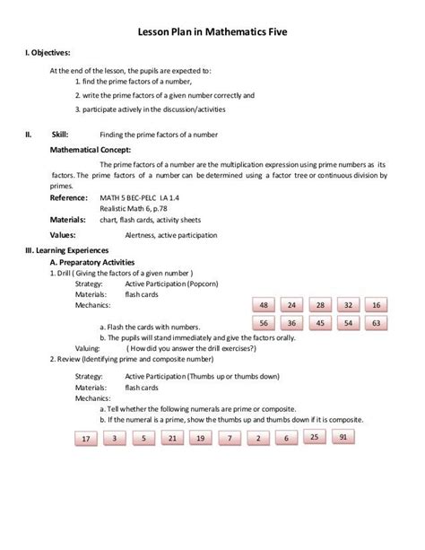 Elementary Math Lesson Plan Template - Printable Word Searches