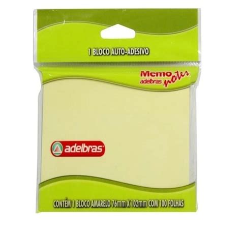 Bloco Adesivo Adelbras 76x102mm Amarelo 100FLS Imperial Papelaria