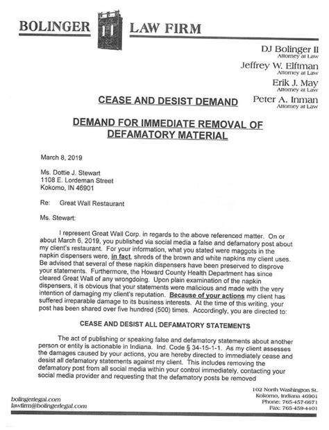 Defamation Cease And Desist Letter Sample