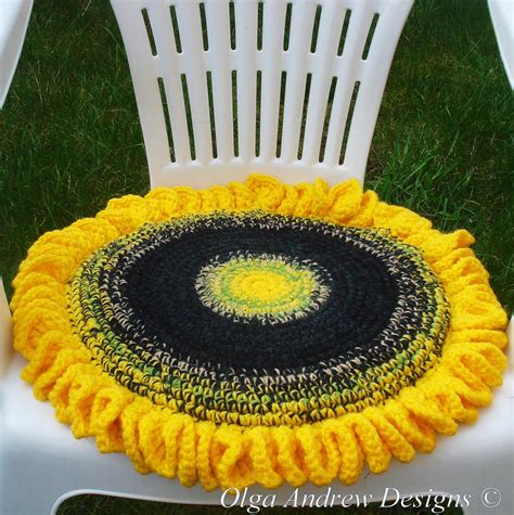 Hand Crocheted Sunflower Chair Seat Cushion Crochet Sunflower