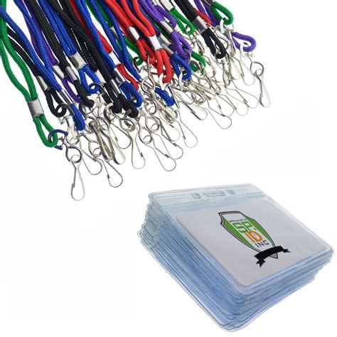 25 Pack Premium Horizontal Name Tag Badge Holders With Lanyards By