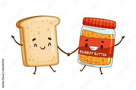 Sandwich And Peanut Butter Characters Holding By Hands Perfect Couple