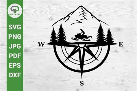 Snowmobile In The Forest And Compass Svg Graphic By Gpdigitalines