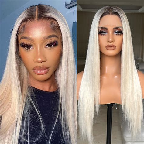 Amazon X Tress Blonde Glueless Wigs Dark Roots Ombre Lace Front Wig Pre Plucked Middle