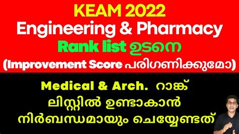 KEAM Engineering Rank List 2022 KEAM Medical Rank List 2022 KEAM Rank