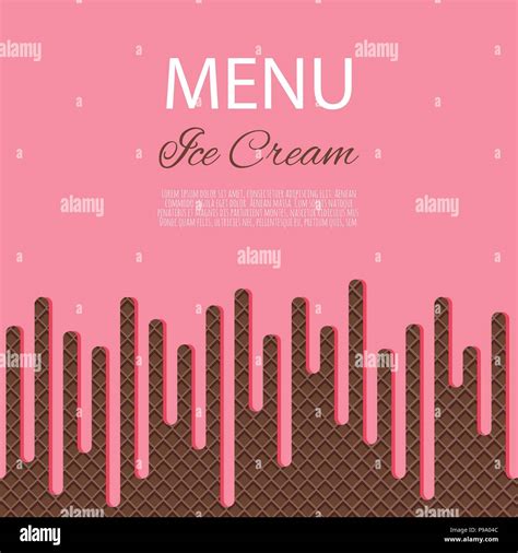 Dripping Pink Ice Cream Flowing Over Waffle Texture Background Stock