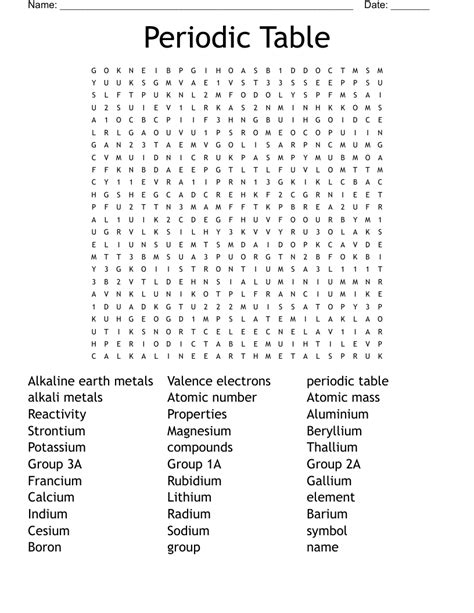 Periodic Table Word Search WordMint