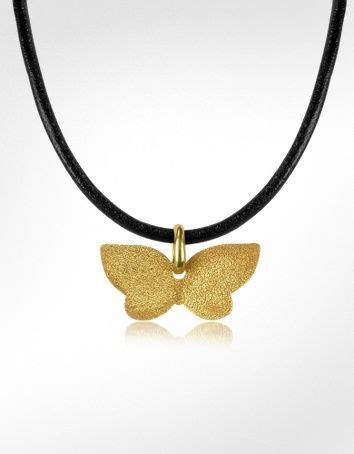 Stefano Patriarchi Golden Silver Etched Butterfly Pendant W Leather