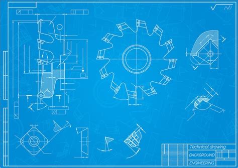 Dibujos De Ingeniería Mecánica Sobre Fondo Azul Herramientas De Corte Cortador De Fresado Diseño