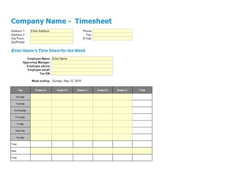 Time Management Excel Spreadsheet Sample Excel Templates