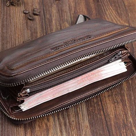 Genuine Leather Mens Cool Long Leather Wallet Zipper Wristlet Clutch W