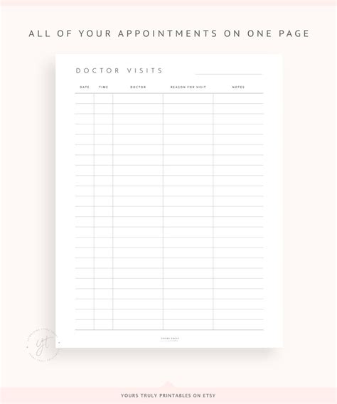 Printable Doctor Visits Tracker Medical Appointment Log Etsy