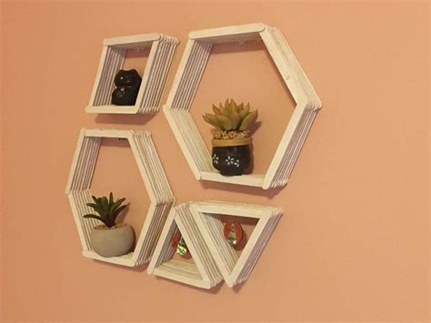 DIY Geometric Wall Shelves Diy Popsicle Stick Crafts Craft Stick