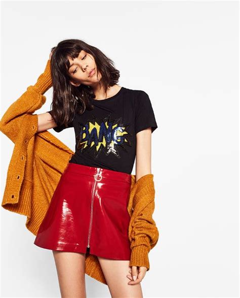 Image Of T Shirt With Sequinned Text Patch From Zara