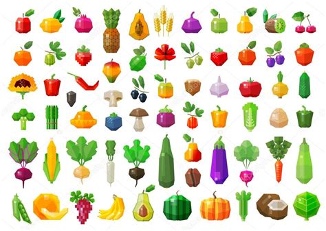 Fresh Food Vegetables And Fruits Icons Set Vector Flat Illustration