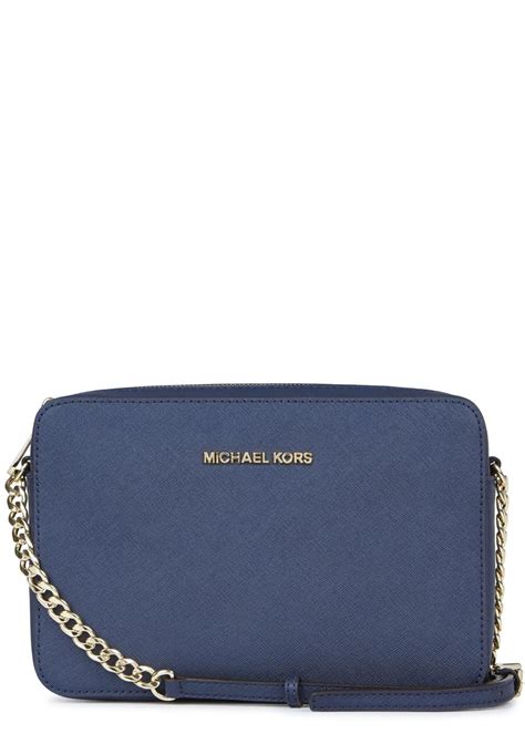 Michael Kors Jet Set Navy Saffiano Leather Crossbody Bag In Blue Jet Lyst