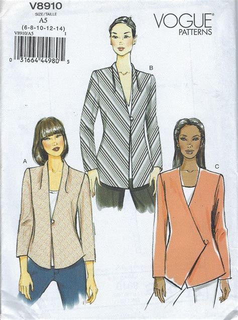 Vogue Sewing Pattern Tailored Jacket Lined Asymmetrical 3 Etsy