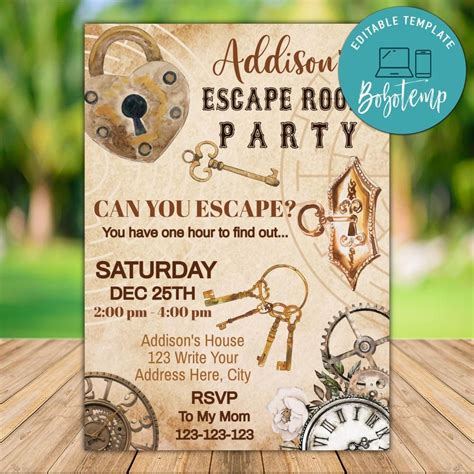 Editable Escape Room Birthday Invitation Instant Download Bobotemp