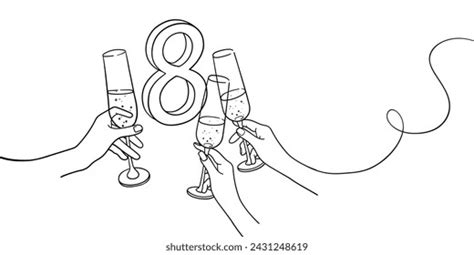 Continuous Line Champagne Cheers One Line Stock Vector Royalty Free