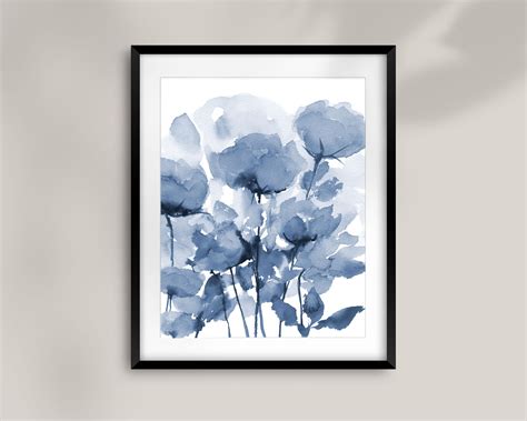 Abstract Blue Flower Printable Wall Art Flower Print Floral Etsy