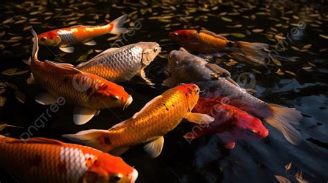 Gambar Kumpulan Ikan Koi Oren Dan Putih Di Dalam Sungai Ikan Mas Dalam