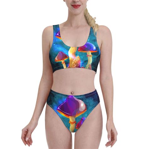 Haiem Magic Mushrooms Fireflies Women S High Waisted Bikini Set Two