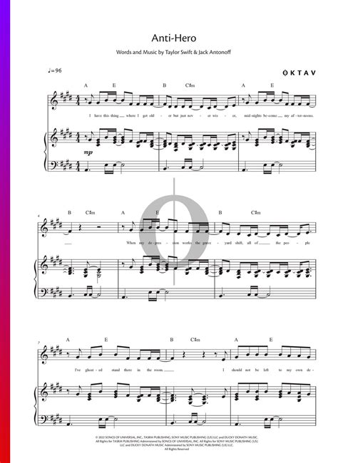 Anti Hero Taylor Swift Piano Sheet Music Oktav