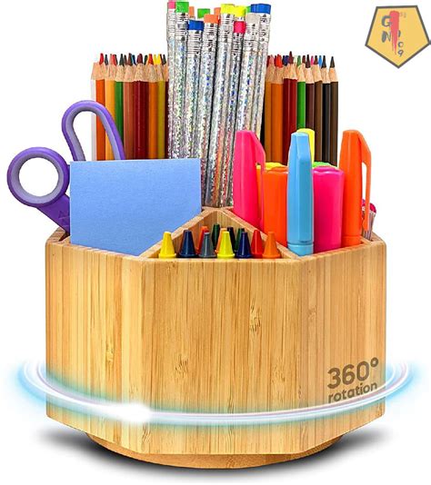 Gn109 Rotating Pencil Holder Bamboo Pen Holder Art Supply Organizer