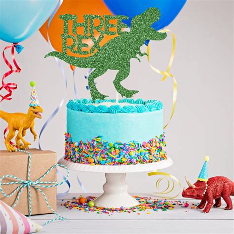 Buy Three Rex Dino Cake Toppers Green Glitter Three Rex Birthday Party