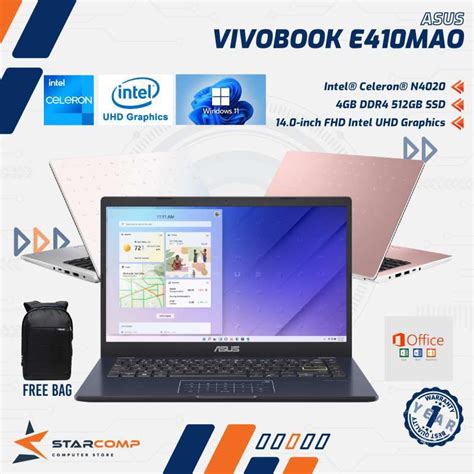 Jual Asus Vivobook E410MAO Celeron N4020 4GB DDR4 512GB SSD 14FHD W11