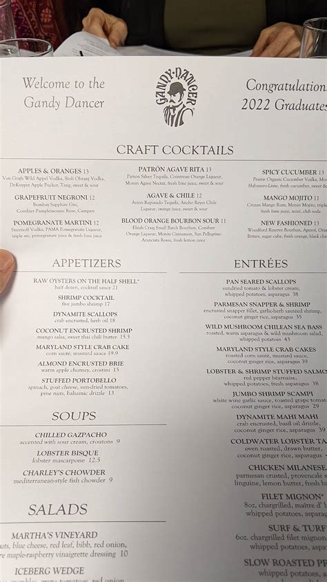 Menu At Gandy Dancer Restaurant Ann Arbor