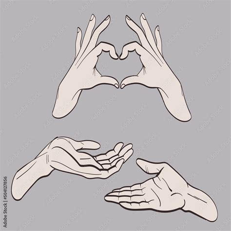 Set Of Hand Gesture Symbols Hand Drawn Trendy Vector Illustration