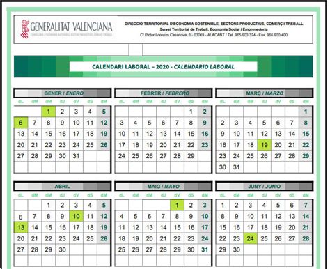 Calendario Laboral De Valencia Alicante Y Castell N At S A Casa