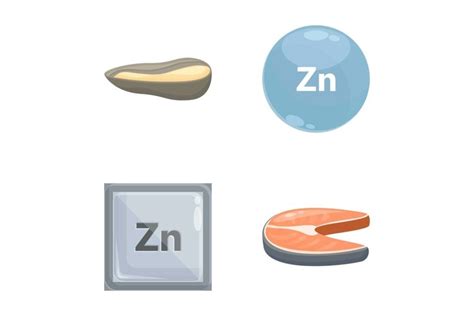 Zinc Mineral Icons Set Cartoon Vector Food Product With Hig