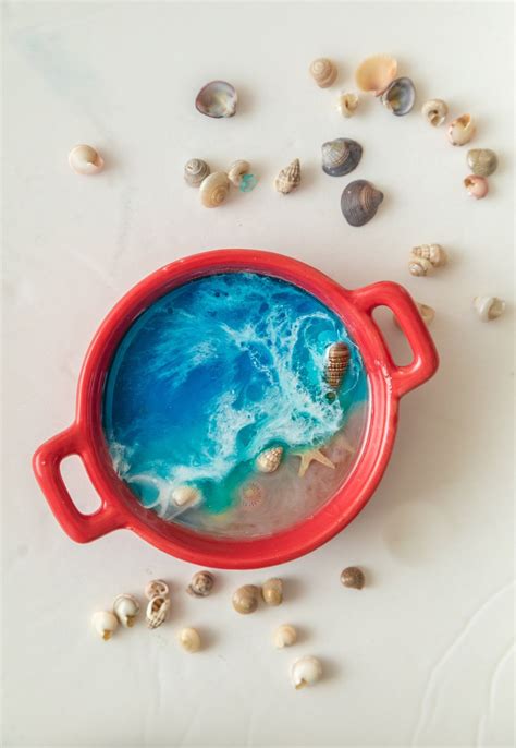 Resin Trinket Tray Dish Ocean Themed With Starfish Seashell In A Glass