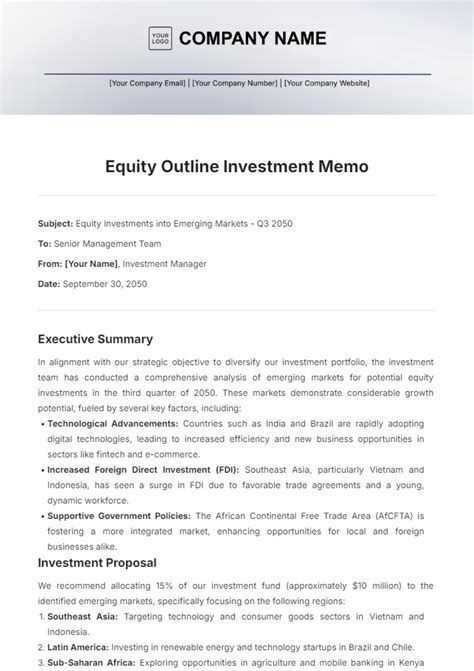 Free Equity Outline Investment Memo Template to Edit Online