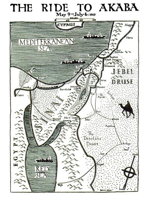 Map Of Lawrence Of Arabias 1917 Journey Featured As Frontispiece To Robert Graves Lawrence