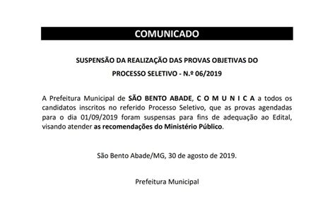 Prefeitura de São Bento Abade suspende processo seletivo após