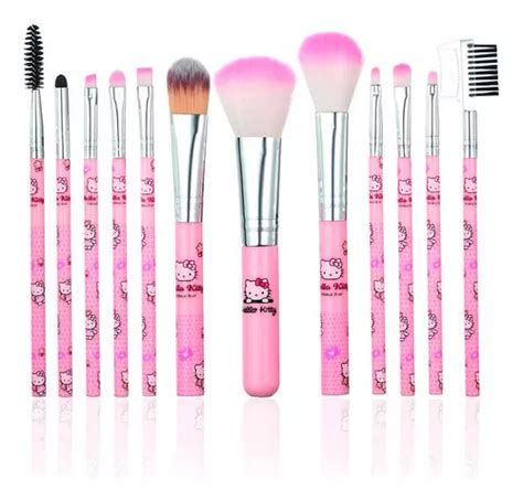 Set De 12 Brochas De Maquillaje Hello Kitty Color Rosa Mercadolibre