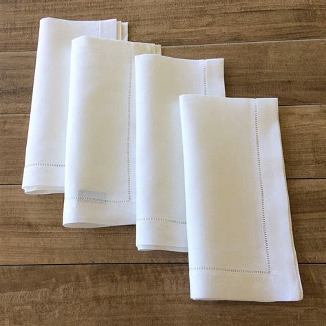 A Set Of Hemstitch Linen Napkins In White Color X Cm Etsy