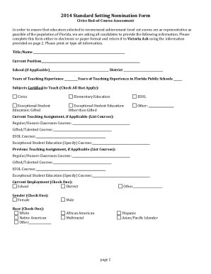 Fillable Online Info Fldoe Standard Setting Nomination Form