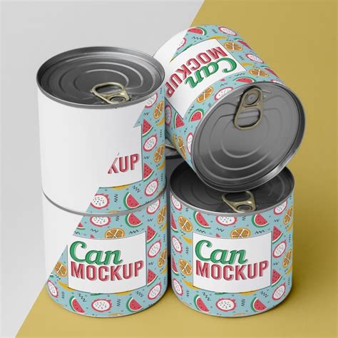 Premium Psd Tin Cans Arranged On Table