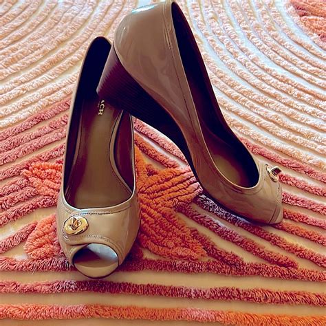 Coach Nude Patent Leather Wedge Heels Gem