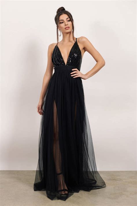 Shine Through Sequin Mesh Maxi Dress In Black Tobi Us