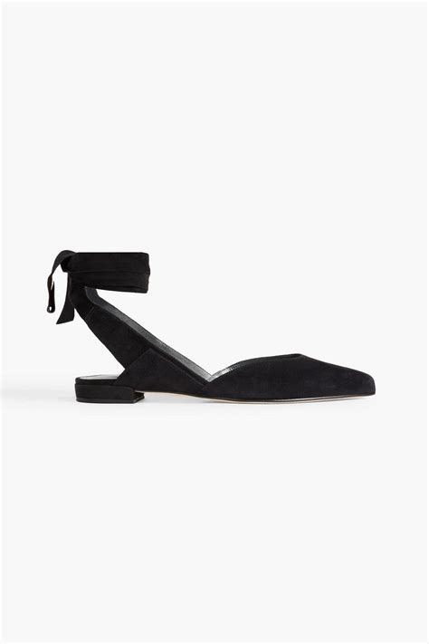 Stuart Weitzman Anny Suede Point Toe Flats In Black Lyst