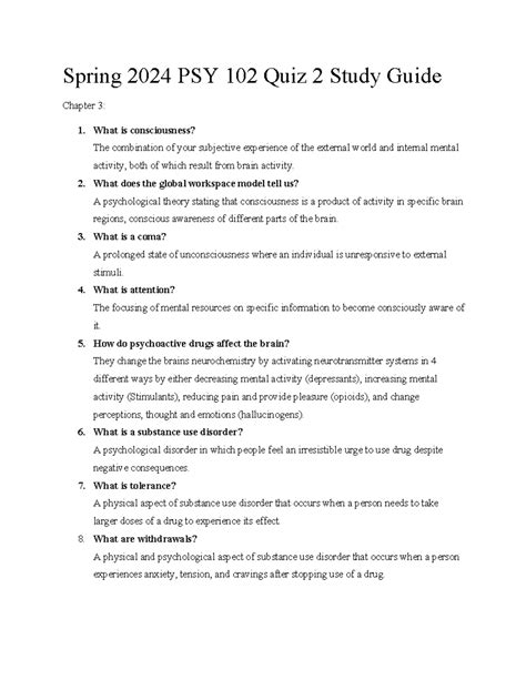 PSY 102 Quiz 2 Study Guide Spring 2024 PSY 102 Quiz 2 Study Guide