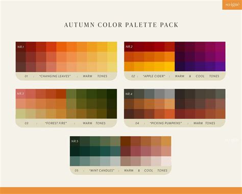 5 Autumn Color Palettes For Procreate 150 Hues Color Swatches Ipad