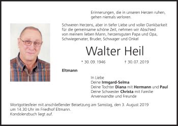 Walter Heil Traueranzeige Trauer Infranken De